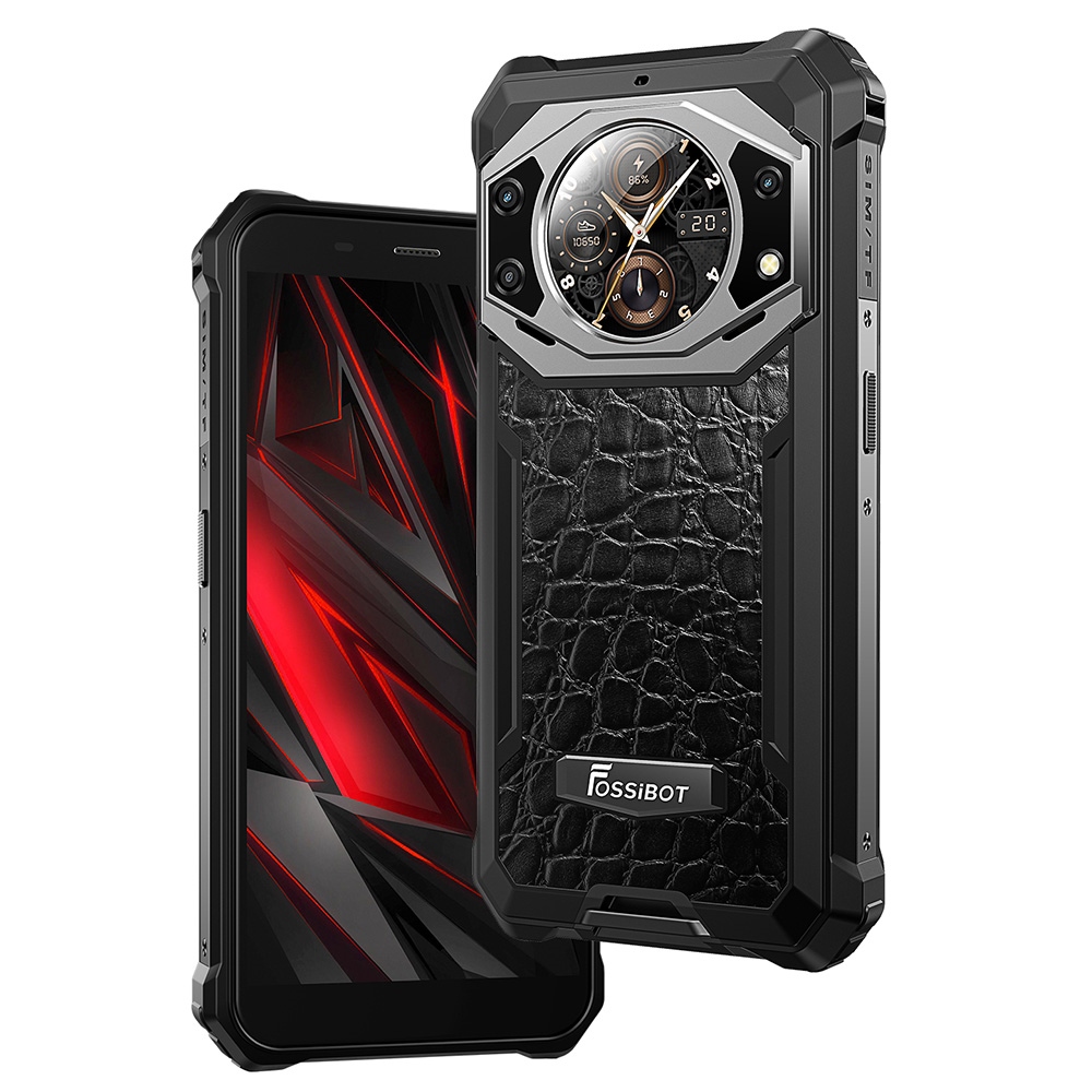 FOSSiBOT F101 PRO Rugged Smartphone Unlocked 2023, 8GB+128GB, AI Triple Camera, Functional Rear Display, 10600mAh Large Battery, Fingerprint/Face Unlock, NFC, HAC, Android 13.0 - Leather