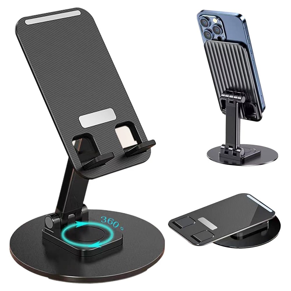 Portable Foldable Phone Stand 360 Degree Rotation Height Adjustable Cell Phone Holder - Black
