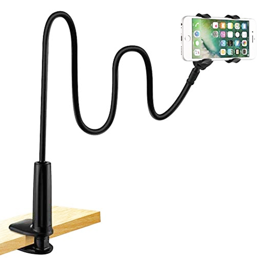 Gooseneck Phone Holder Flexible Holder for Bed-lazy Arm 360 Adjustable Clam Bracket Stand 80cm - Black