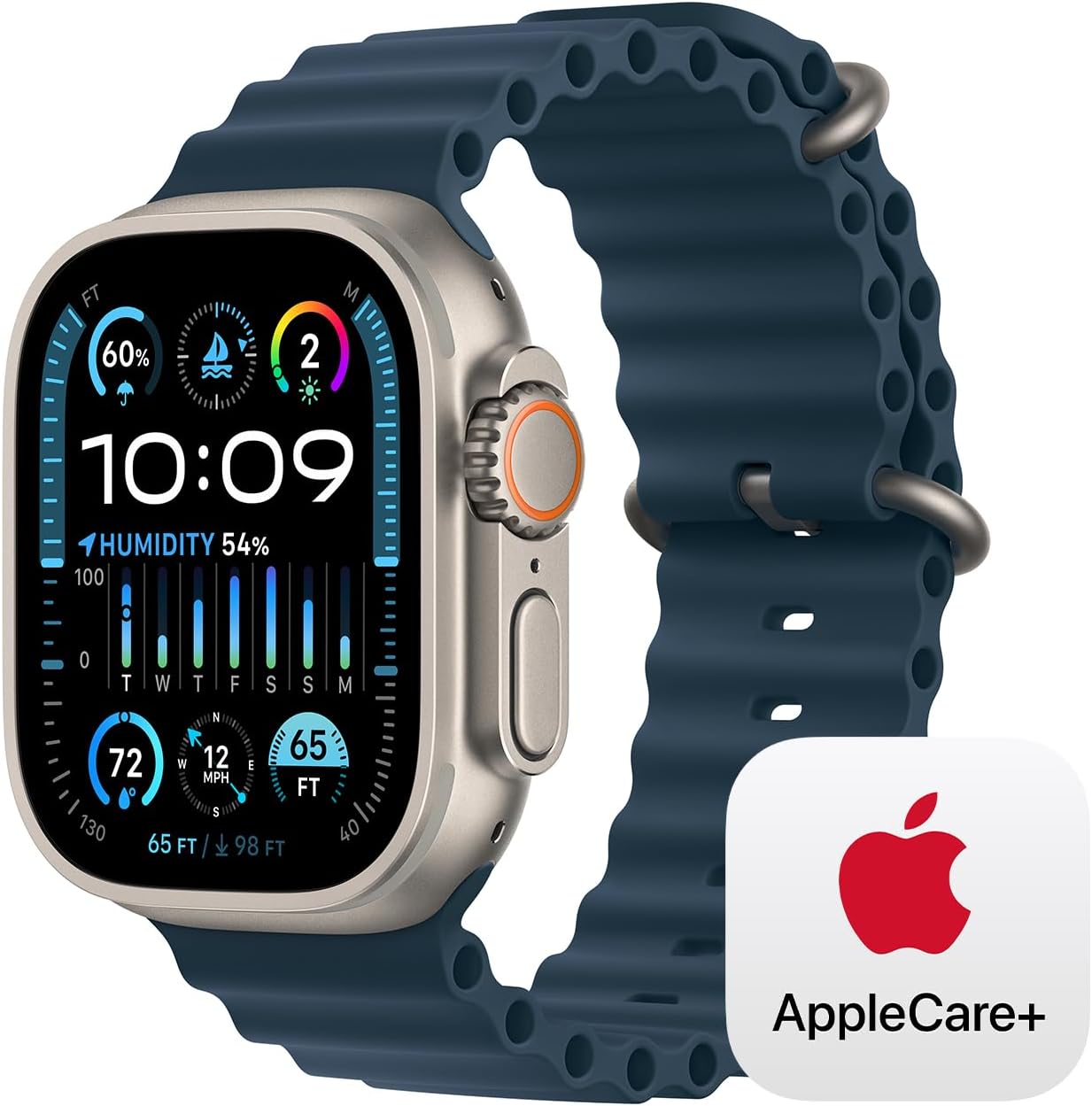 Apple Watch Ultra 2 [GPS + Cellular 49mm] Smartwatch with Rugged Titanium Case & Blue Ocean Band One Size. Fitness Tracker, Precision GPS, Action Button, Bright Retina Display w/ AppleCare+ (2 Years)
